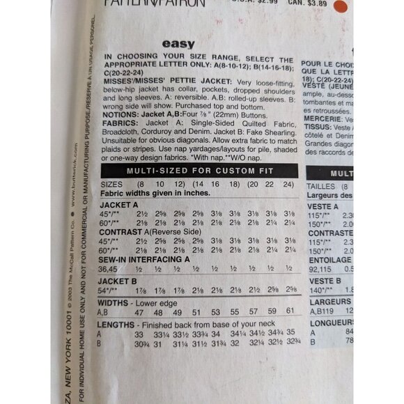 See Sew Loose Fitting Coat Jacket Pattern 3997 Sizes 20 22 24 Easy Uncut - Picture 5 of 8